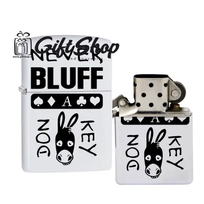 Never bluff a donkey bricheta metalica gravata laser cu mesaj